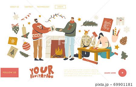 Characters Making and Giving Christmas Greeting Cards Landing Page Template. Xmas Holidays Celebration, r Festive Season Characters Making and Giving Christmas Greeting Cards Landing Page Template. Xmas Holidays Celebration, r Festive Season 69901181