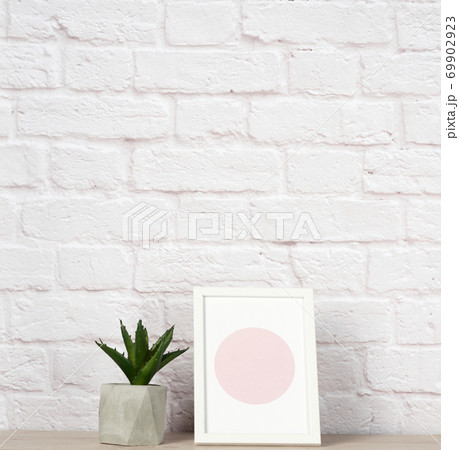 empty photo frame, aloe in a white ceramic pot, 69902923