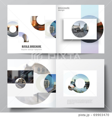 Vector layout of two covers templates for square bifold brochure, flyer, magazine, cover design, book design, brochure cover. Background template with rounds, circles for IT, technology. Minimal style Vector layout of two covers templates for square bifold brochure, flyer, magazine, cover design, book design, brochure cover. Background template with rounds, circles for IT, technology. Minimal style 69903470