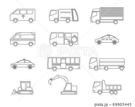 12種の車イラストセット (線画) 12種の車イラストセット (線画) 69905445