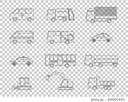 12種の車イラストセット (線画) 12種の車イラストセット (線画) 69905445