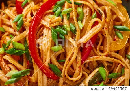 Chicken Schezwan Noodles or Hakka or Chow Mein close up 69905567