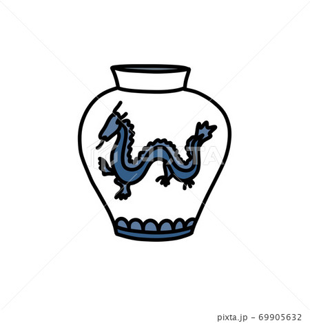 chinese vase doodle icon, vector color illustration 69905632