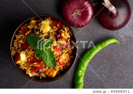 vegetarian paneer biryani at black background 69906051