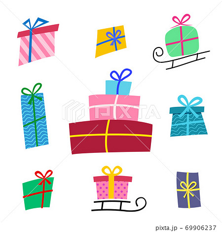 Big collections colorful gifts box. Gift icons in flat style, 69906237