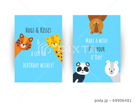 Greeting birthday cards with cute animals. Vector illustration Greeting birthday cards with cute animals. Vector illustration 69906481