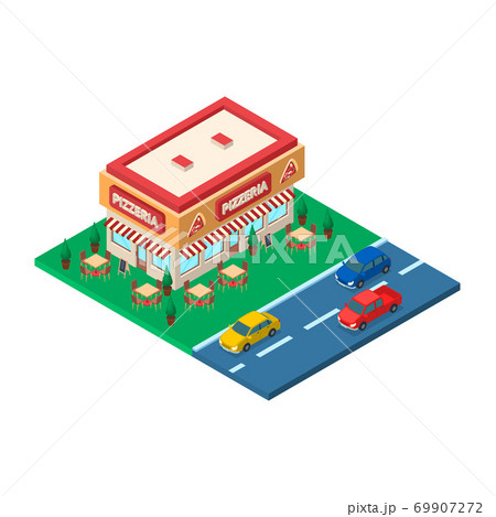 Pizzeria Building Concept 3d Isometric View. Vector 69907272