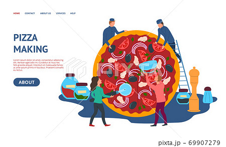 Pizza Making Concept Card Landing Web Page Template. Vector Pizza Making Concept Card Landing Web Page Template. Vector 69907279