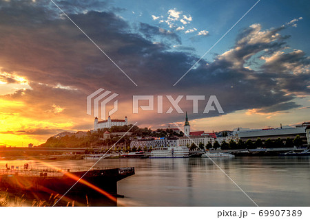view of Bratislava castle on late afternoon with beautiful sunset 69907389