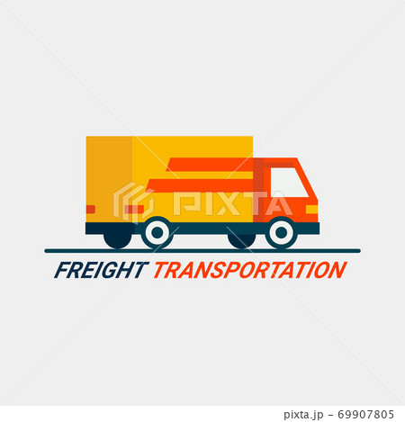 Freight transportation concept. Cargo Logistic service. Flat style Truck icon on light background. Fast Shipping by car or truck. Express delivery. 69907805