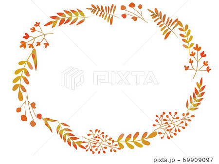 水彩風 おしゃれな秋色 枝や葉っぱのフレームのイラスト素材