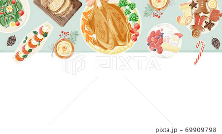クリスマスの食事フレームイラスト 69909798