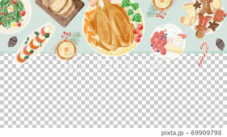 クリスマスの食事フレームイラスト 69909798