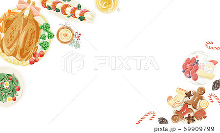 クリスマスの食事フレームイラスト クリスマスの食事フレームイラスト 69909799