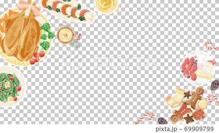 クリスマスの食事フレームイラスト クリスマスの食事フレームイラスト 69909799