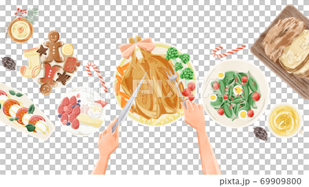 Christmas party dining table landscape watercolor illustration Christmas party dining table landscape watercolor illustration 69909800