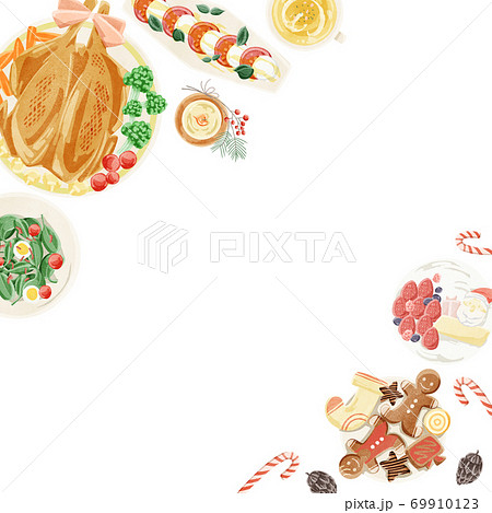 クリスマスの食事フレームイラストのイラスト素材