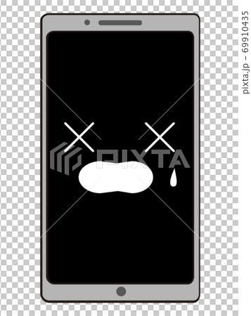 困惑して目がバツ印になっている黒い画面のスマホ素材のイラスト素材