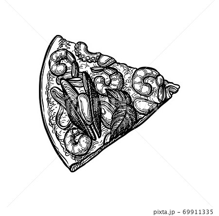 Ink sketch of seafood pizza. Ink sketch of seafood pizza. 69911335