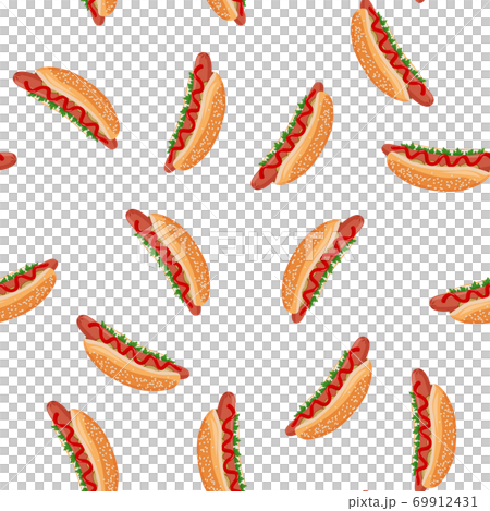 Hot dog seamless pattern. Fastfood colorful vector background. Hot dog seamless pattern. Fastfood colorful vector background. 69912431