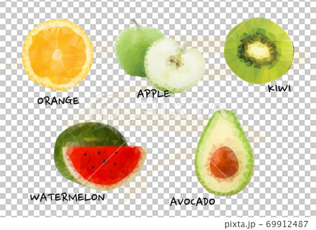 Polygonal fruits vector collection. Geometric style colorful set. 69912487