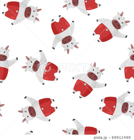 Cute cartoon cow christmas character background. Seamless pattern with ox fow new year design. 69912499
