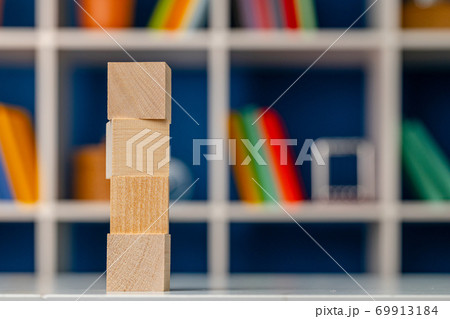 Blank wooden cubes with copy space for your design on office working table Blank wooden cubes with copy space for your design on office working table 69913184