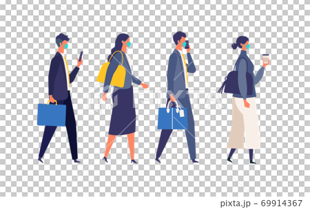 コロナ禍のビジネスマンの生活 イラスト コロナ禍のビジネスマンの生活 イラスト 69914367