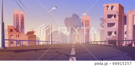 City Destroy In War Abandoned Buildings Smokeのイラスト素材