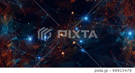 Abstract Technological Background With Colorful Lines And Dots Connceted In Polygonal Style Abstract Technological Background With Colorful Lines And Dots Connceted In Polygonal Style 69915479