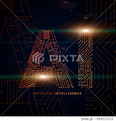 Artificial Intelligence Technology Concept Illustration With Ai Lettering In Microcircuit Style 69915513