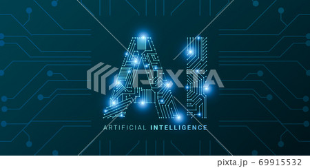 Artificial Intelligence Creative Illustration With Lettering AI In Circuit Style, Futuristic Design 69915532