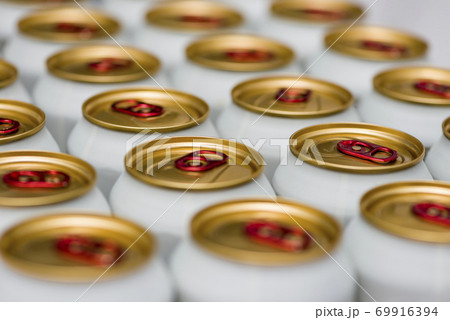 aluminum cans with carbonated water, energy drinks or beer. the view from the top 69916394