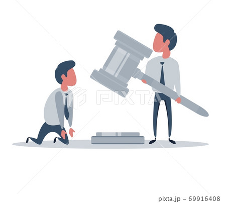 Cartoon character. Business man hold in hands Gavel justice symbol. flat illustration Cartoon character. Business man hold in hands Gavel justice symbol. flat illustration 69916408