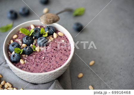 blueberry smoothie with mint and pine nuts blueberry smoothie with mint and pine nuts 69916468