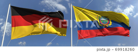 Flags of Germany and Ecuador on flagpoles. 3d rendering 69918260