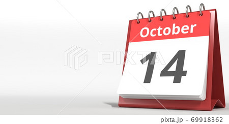 October 14 date on the flip calendar page, 3d rendering 69918362