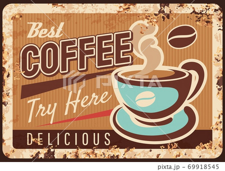 Coffeeshop espresso drink rusty metal vector plate Coffeeshop espresso drink rusty metal vector plate 69918545