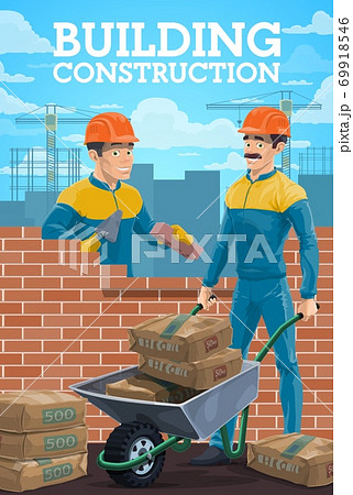 Building construction workers on site vector Building construction workers on site vector 69918546