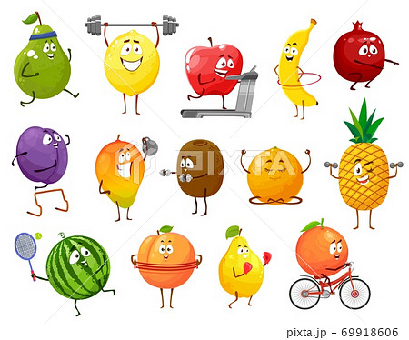 Cartoon fruits sportsmen, vector characters set Cartoon fruits sportsmen, vector characters set 69918606