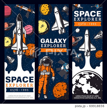 Space exploration retro vector banners, cosmos Space exploration retro vector banners, cosmos 69918656