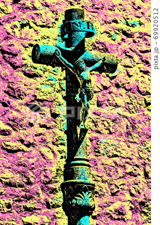 Illustration of stone crucifix and wall Illustration of stone crucifix and wall 69920512