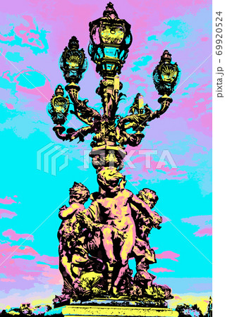 Illustration of decorated lamp post in Paris 69920524