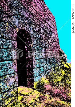 Illustration of stone wall with gateway Illustration of stone wall with gateway 69920569