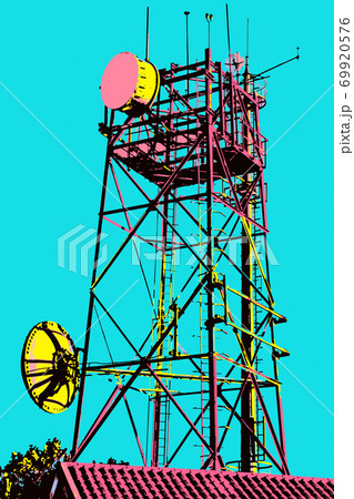 Illustration of tower with antennas 69920576