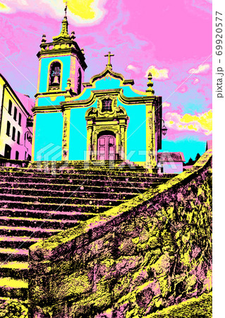 Illustration of baroque church and staircase 69920577