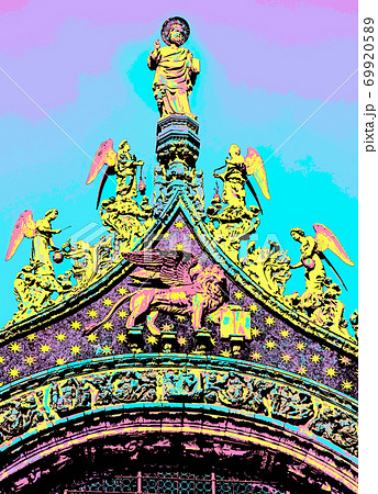 Illustration of statues and pediment in Venice Illustration of statues and pediment in Venice 69920589
