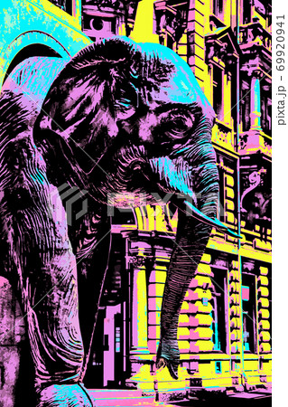 Illustration of elephant sculpture in a fountain 69920941