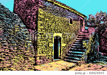 Illustration of stone hut in a French Village Illustration of stone hut in a French Village 69920945