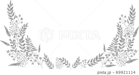 水彩風　植物のフレーム　グレー 69921114